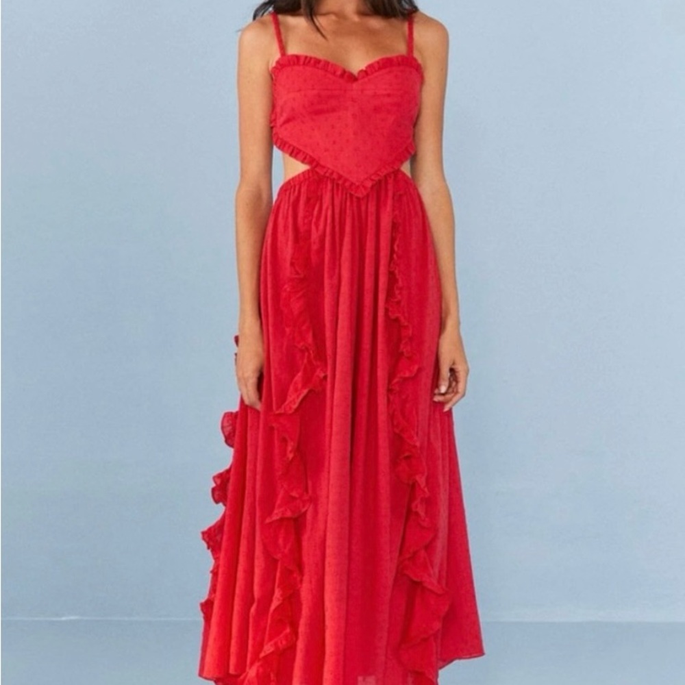 FARM Rio Red Ruched Cut Out Sundress